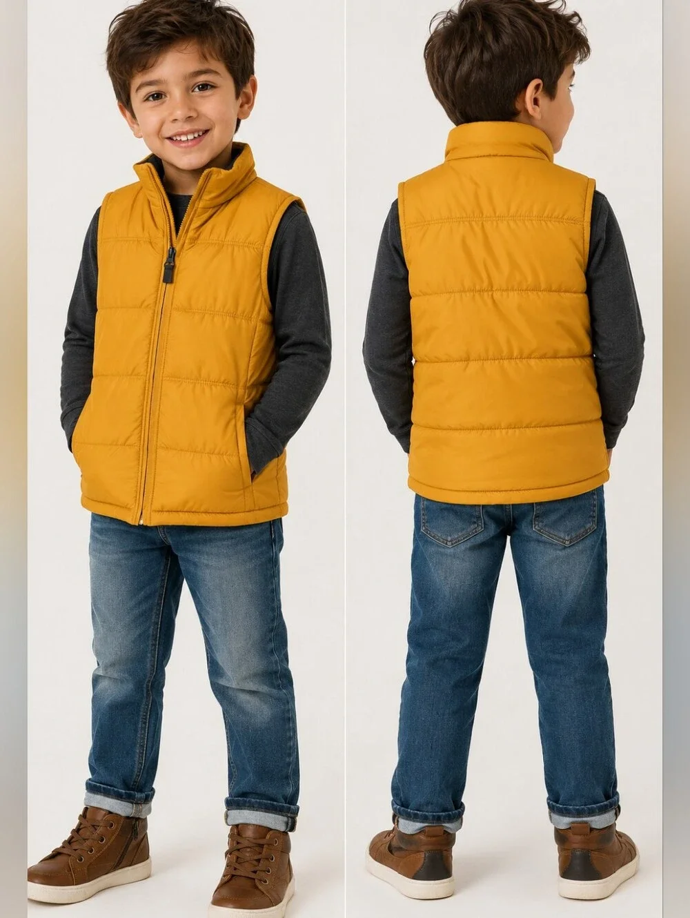Carter's Kids Mustard Yellow Puffer Vest Fleece Lined M 5-6 Layer Outerwear